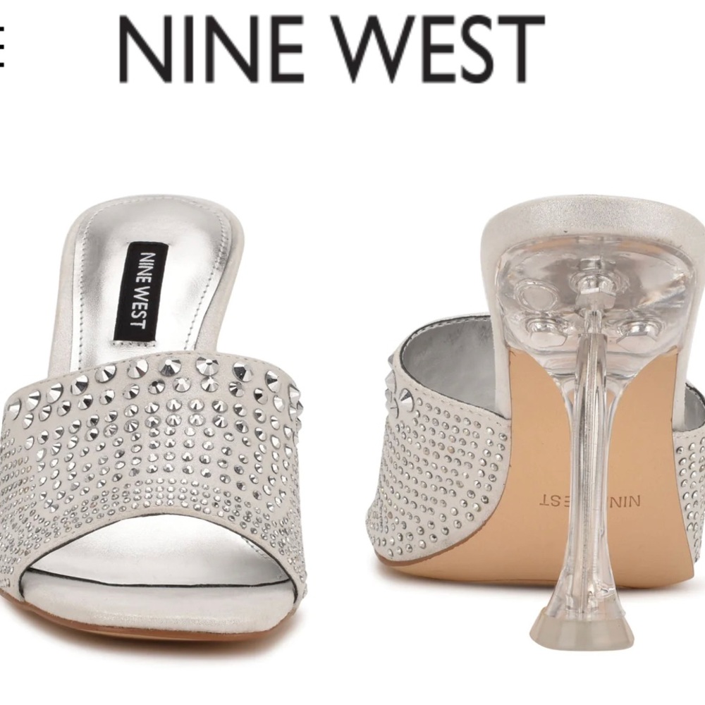 Gorgeous silver rhinestone heeled slide sandals